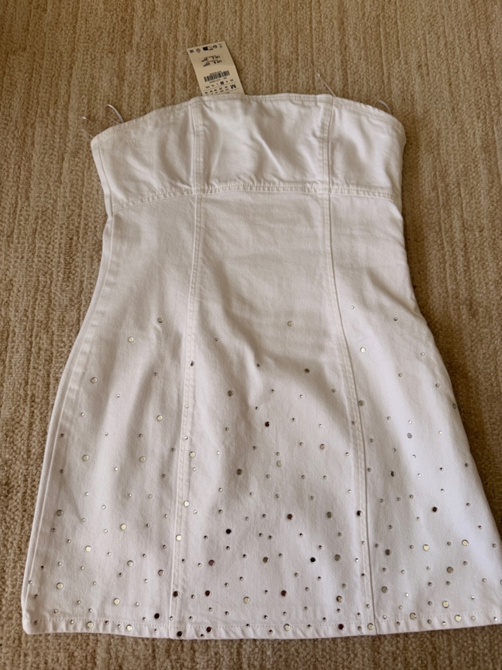 Zara Viral Strapless White Eyelet Mini Dress